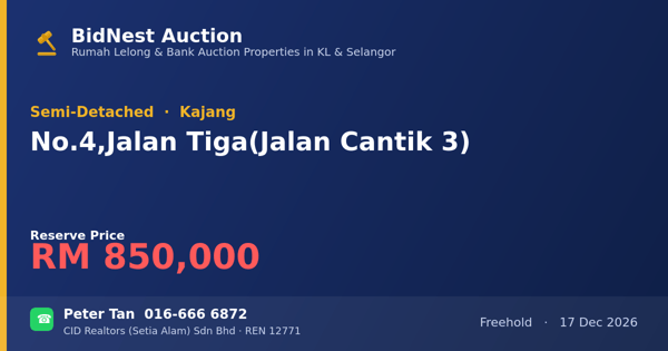 Semi-Detached · No. 4, Jalan Tiga (Jalan Cantik 3)