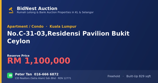 Apartment / Condo · No. C-31-03, Residensi Pavilion Bukit Ceylon