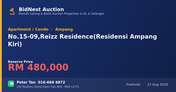 Apartment / Condo · No. 15-09, Reizz Residence (Residensi Ampang Kiri)