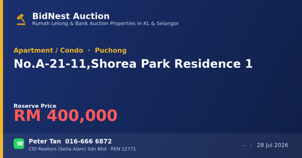 Apartmen / Kondo · No. A-21-11, Shorea Park Residence 1