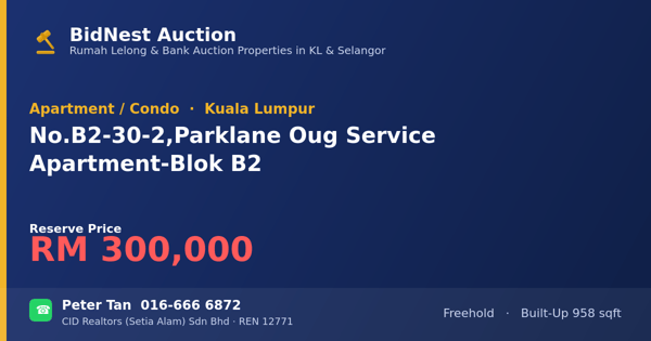 Apartment / Condo · No. B2-30-2, Parklane Oug Service Apartment-Blok B2