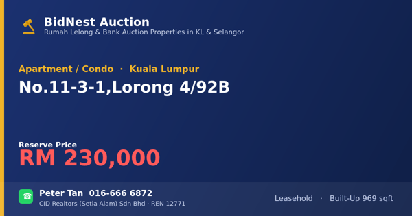 Apartment / Condo · No. 11-3-1, Lorong 4/92B