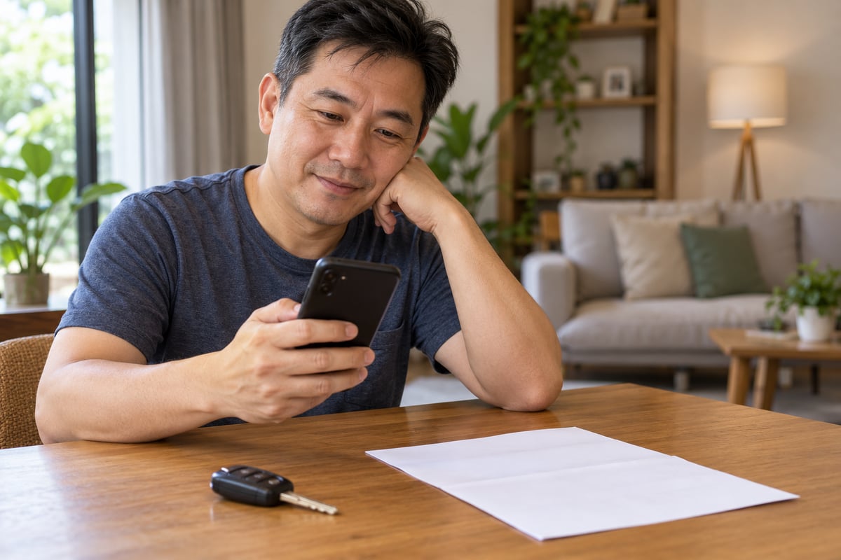 Man checking his car insurance NCD on his phone