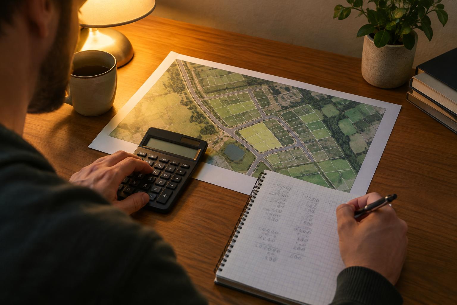 Working out a land budget with a calculator and a site map