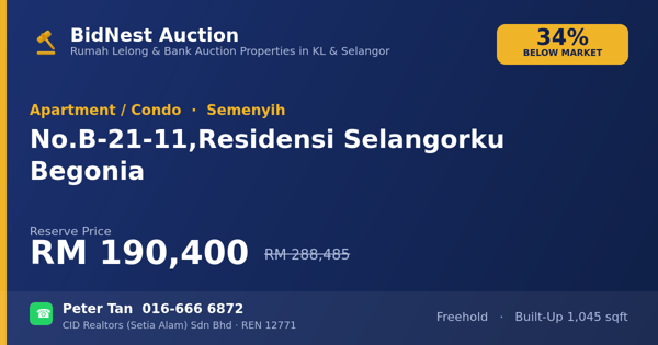 Apartmen / Kondo · No. B-21-11, Residensi Selangorku Begonia
