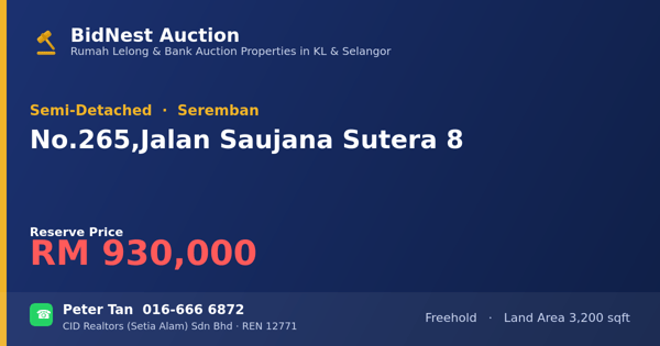 Semi-Detached · No. 265, Jalan Saujana Sutera 8
