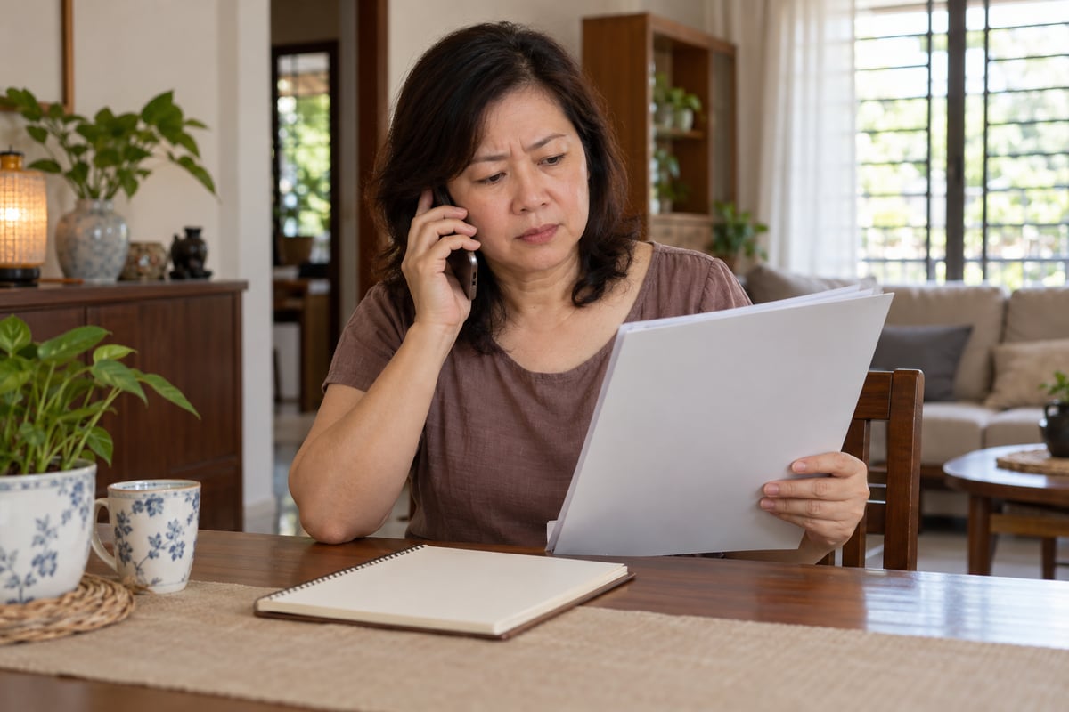 Policyholder calling the insurer’s customer service hotline at home
