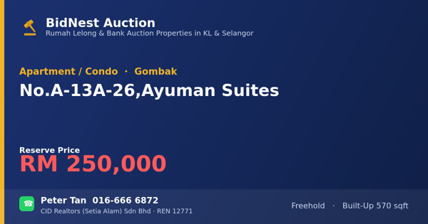 Apartment / Condo · No. A-13A-26, Ayuman Suites
