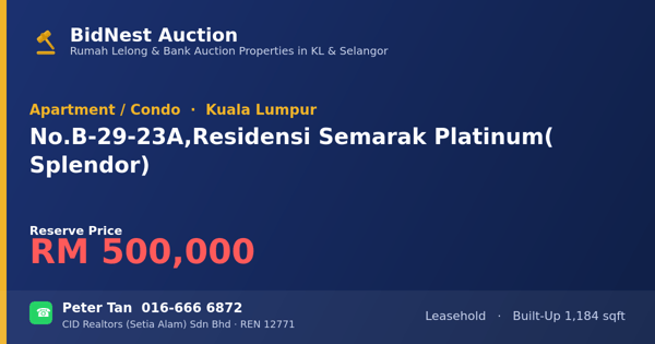 公寓 · No. B-29-23A, Residensi Semarak Platinum (Splendor)