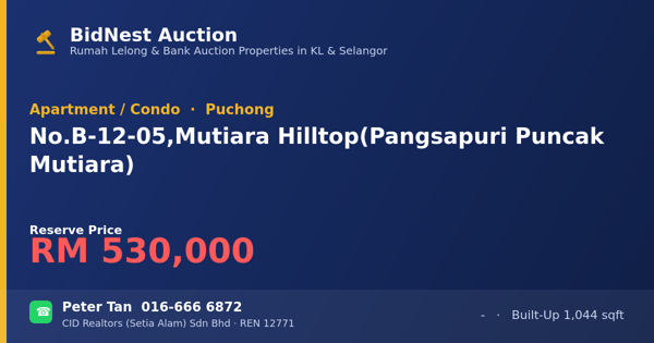 Apartment / Condo · No. B-12-05, Mutiara Hilltop (Pangsapuri Puncak Mutiara)