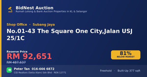 Shop Office · No. 01-43 The Square One City, Jalan USJ 25/1C