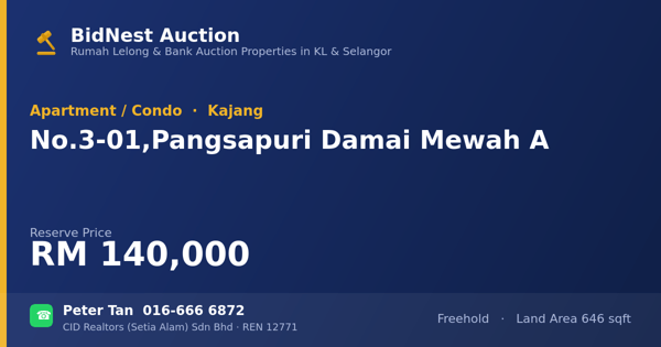 Apartmen / Kondo · No. 3-01, Pangsapuri Damai Mewah A