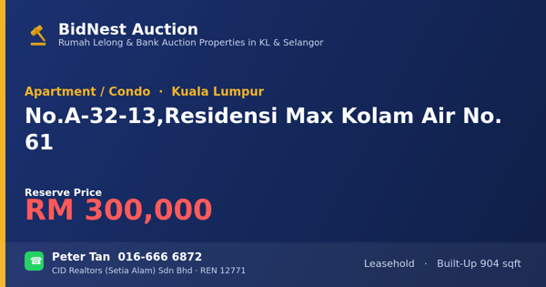 Apartment / Condo · No. A-32-13, Residensi Max Kolam Air No. 61