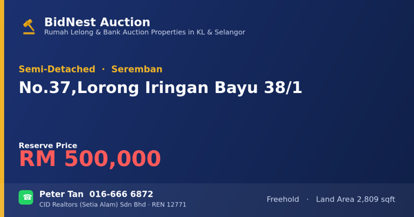 Semi-Detached · No. 37, Lorong Iringan Bayu 38/1