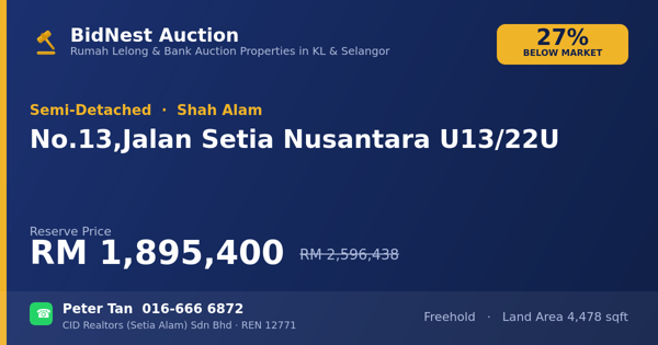 Semi-D · No. 13, Jalan Setia Nusantara U13/22U
