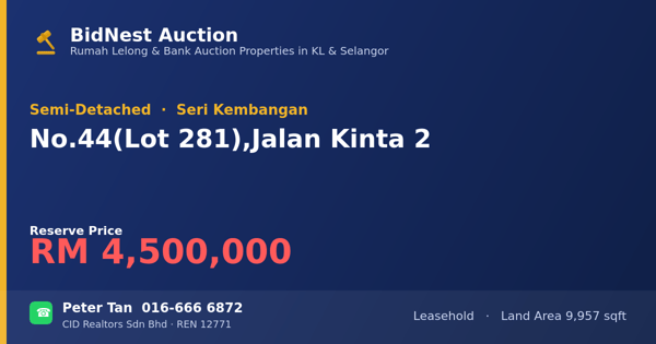 Semi-Detached · No. 44 (Lot 281), Jalan Kinta 2