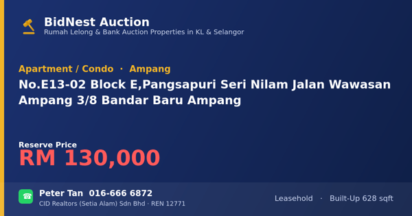 Apartment / Condo · No. E13-02 Block E, Pangsapuri Seri Nilam Jalan Wawasan Ampang 3/8 Bandar Baru Ampang