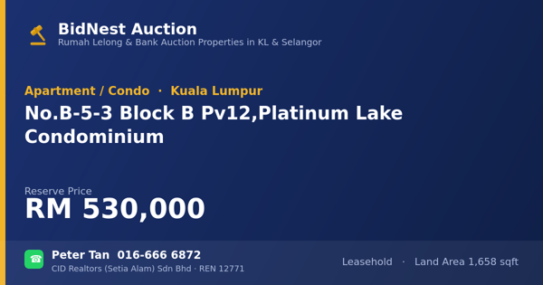 Apartmen / Kondo · No. B-5-3 Block B Pv12, Platinum Lake Condominium