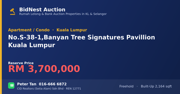 Apartment / Condo · No. S-38-1, Banyan Tree Signatures Pavillion Kuala Lumpur