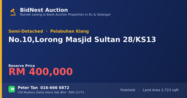 Semi-Detached · No. 10, Lorong Masjid Sultan 28/KS13