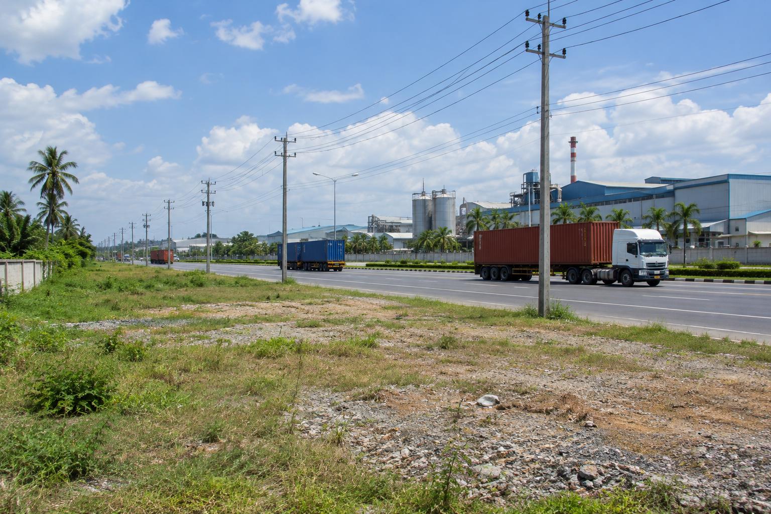 Vacant industrial plot with long frontage onto a main road