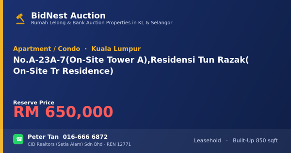 Apartment / Condo · No. A-23A-7 (On-Site Tower A), Residensi Tun Razak (On-Site Tr Residence)