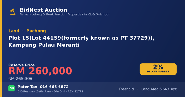 Land · Plot 15 (Lot 44159 (formerly known as PT 37729)), Kampung Pulau Meranti