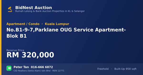 Apartmen / Kondo · No. B1-9-7, Parklane OUG Service Apartment - Blok B1