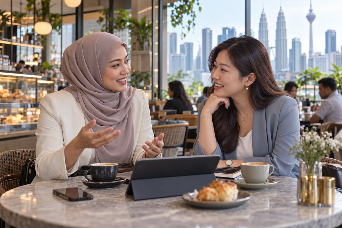 Two friends comparing protection plans over coffee