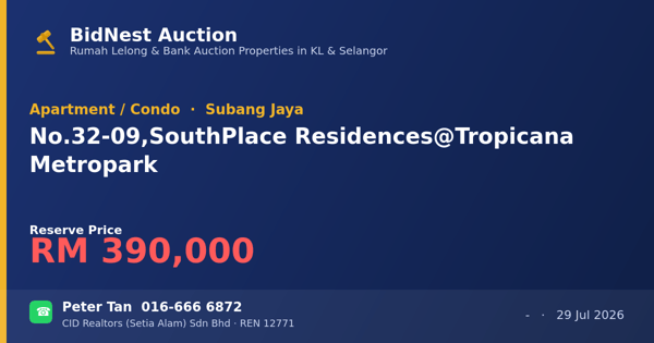 Apartmen / Kondo · No. 32-09, SouthPlace Residences @ Tropicana Metropark