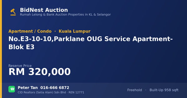 Apartmen / Kondo · No. E3-10-10, Parklane OUG Service Apartment - Blok E3