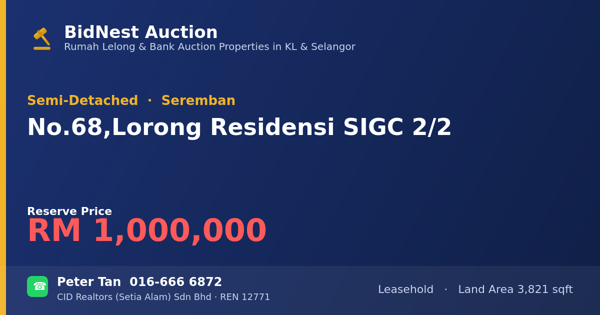 Semi-Detached · No. 68, Lorong Residensi SIGC 2/2