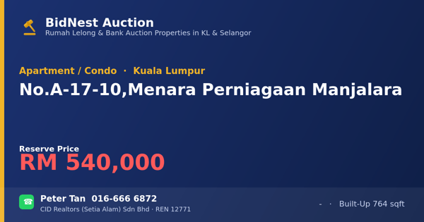 Apartmen / Kondo · No. A-17-10, Menara Perniagaan Manjalara