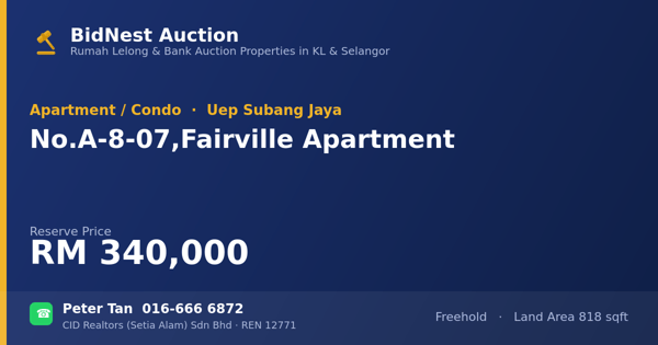 Apartmen / Kondo · No. A-8-07, Fairville Apartment