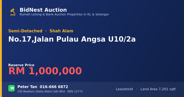 Semi-Detached · No. 17, Jalan Pulau Angsa U10/2a
