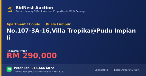 Apartment / Condo · No. 107-3A-16, Villa Tropika @ Pudu Impian Ii