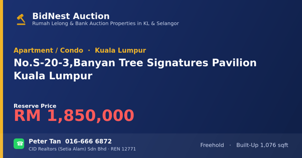 Apartment / Condo · No. S-20-3, Banyan Tree Signatures Pavilion Kuala Lumpur