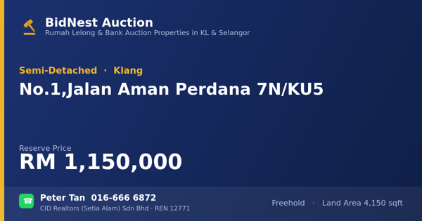 Semi-D · No. 1, Jalan Aman Perdana 7N/KU5