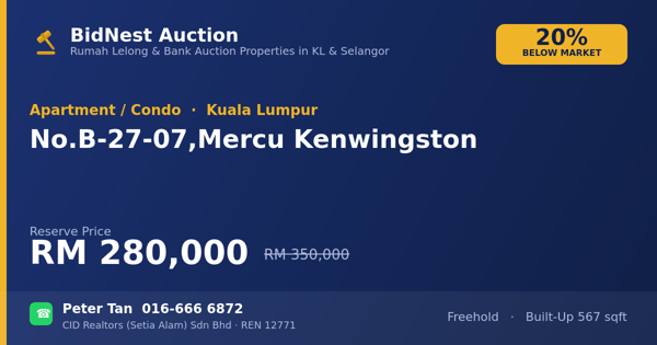 Apartmen / Kondo · No. B-27-07, Mercu Kenwingston
