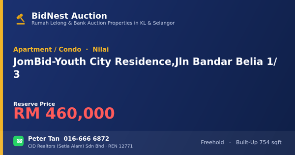 公寓 · JomBid - Youth City Residence, Jln Bandar Belia 1/3