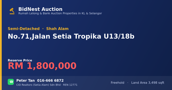 Semi-Detached · No. 71, Jalan Setia Tropika U13/18b