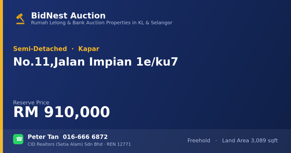 Semi-D · No. 11, Jalan Impian 1e/ku7