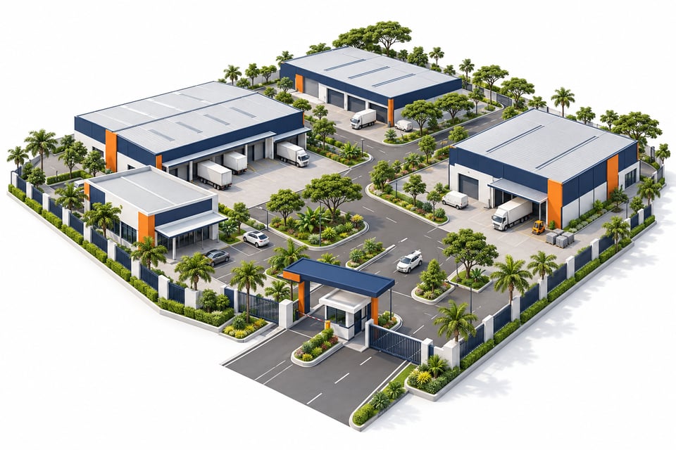 Ilustrasi taman perindustrian berpagar baharu mengikut zon