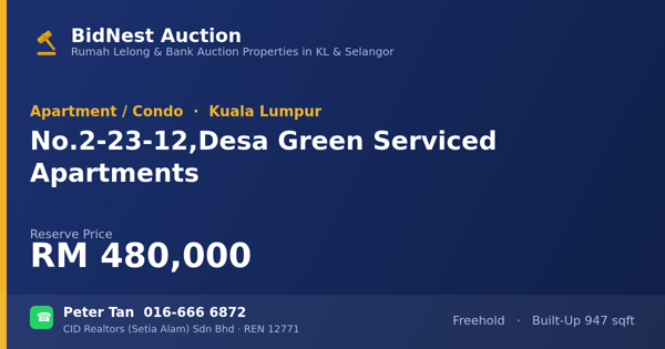 Apartmen / Kondo · No. 2-23-12, Desa Green Serviced Apartments
