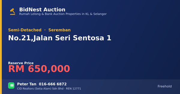 Semi-Detached · No. 21, Jalan Seri Sentosa 1