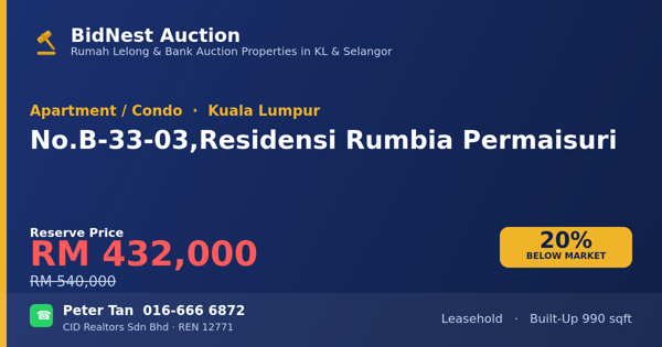 公寓 · No. B-33-03, Residensi Rumbia Permaisuri