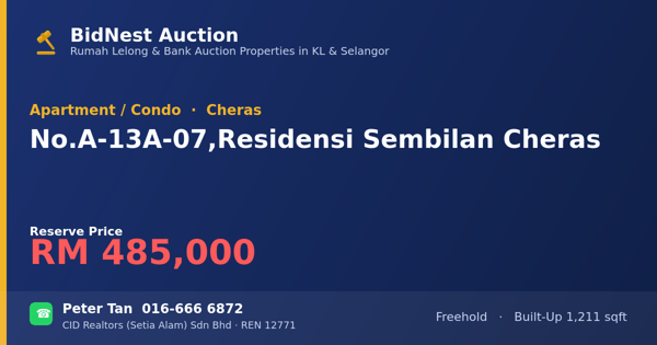 公寓 · No. A-13A-07, Residensi Sembilan Cheras