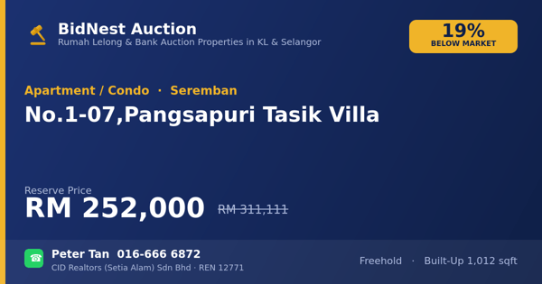 Apartmen / Kondo · No. 1-07, Pangsapuri Tasik Villa