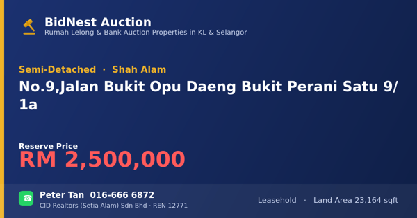 Semi-Detached · No. 9, Jalan Bukit Opu Daeng Bukit Perani Satu 9/1a