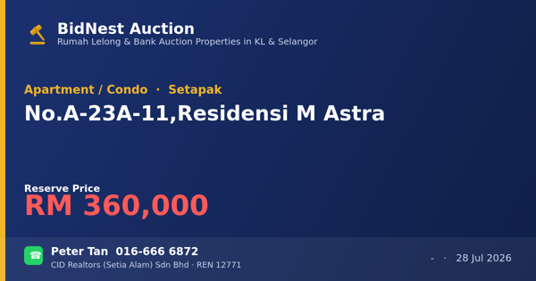 公寓 · No. A-23A-11, Residensi M Astra